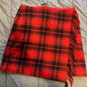 Red and Black Plaid Fringe Skirt
